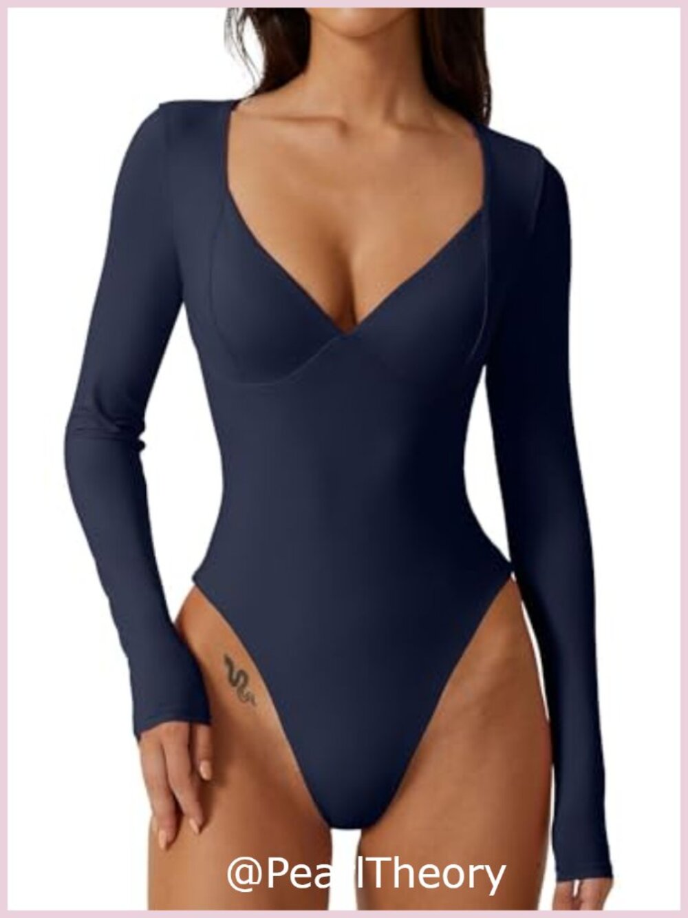 Long Sleeve V Neck Bodysuit Seamed Cup Sculpting Thong